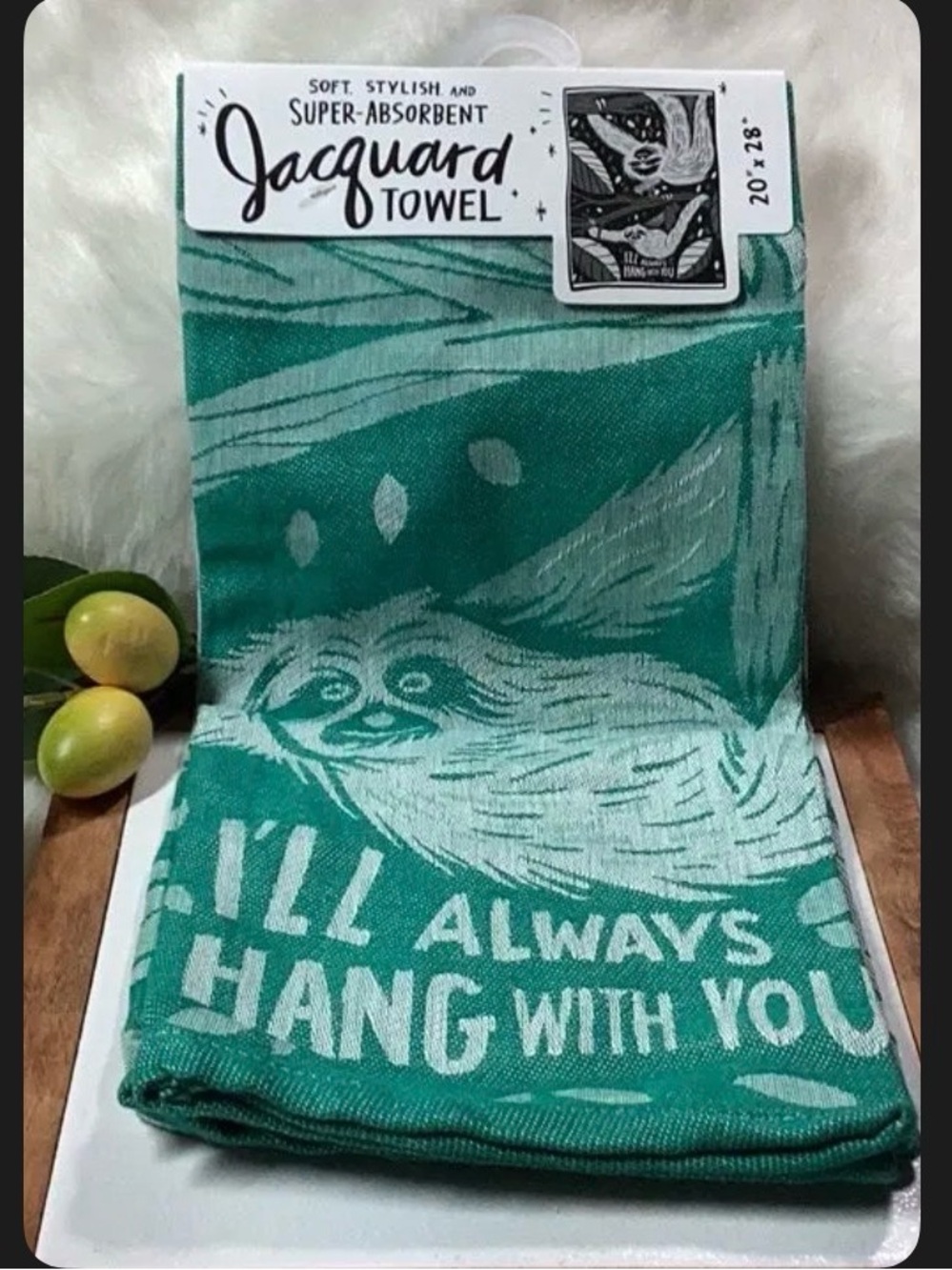 #243B Jacquard Sloth Towel in Teal - Soft Super-Absorbent